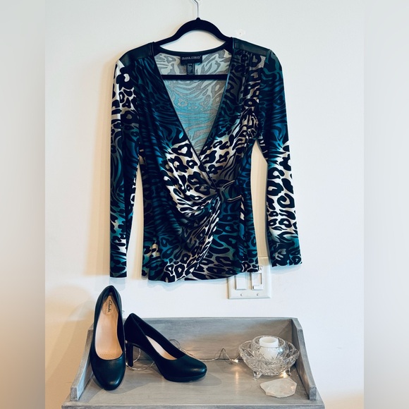 FRANK LYMAN animal print wrap top - Picture 2 of 7